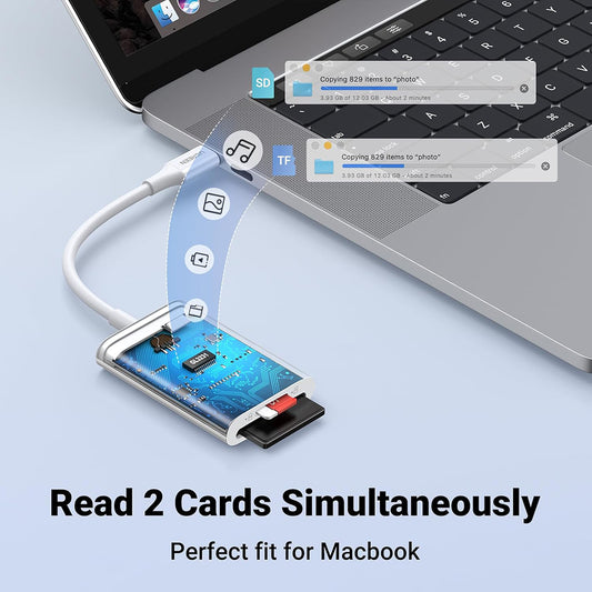 USB-C čitalec kartic UGREEN CM265, SD - microSD, Bela