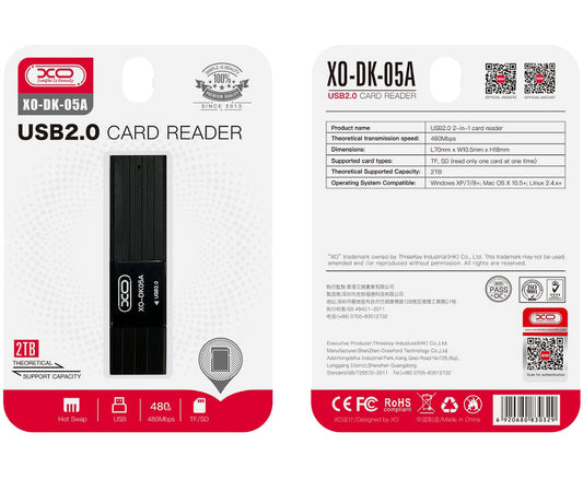 Bralnik kartic USB XO Design DK05A, SD - microSD, črn