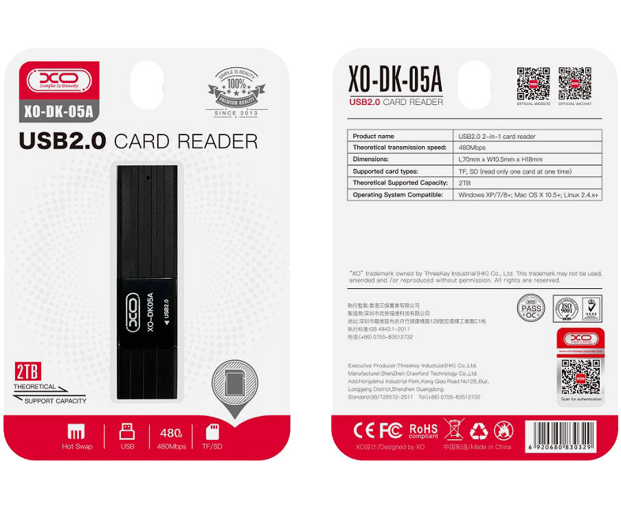 Bralnik kartic USB XO Design DK05A, SD - microSD, črn