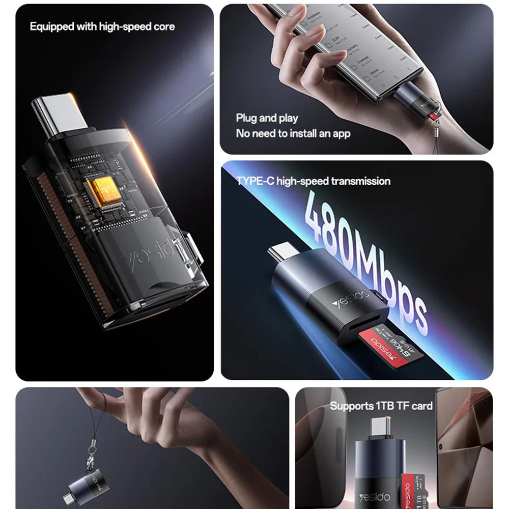 Bralnik kartic USB-C Yesido GS37, microSD, črn