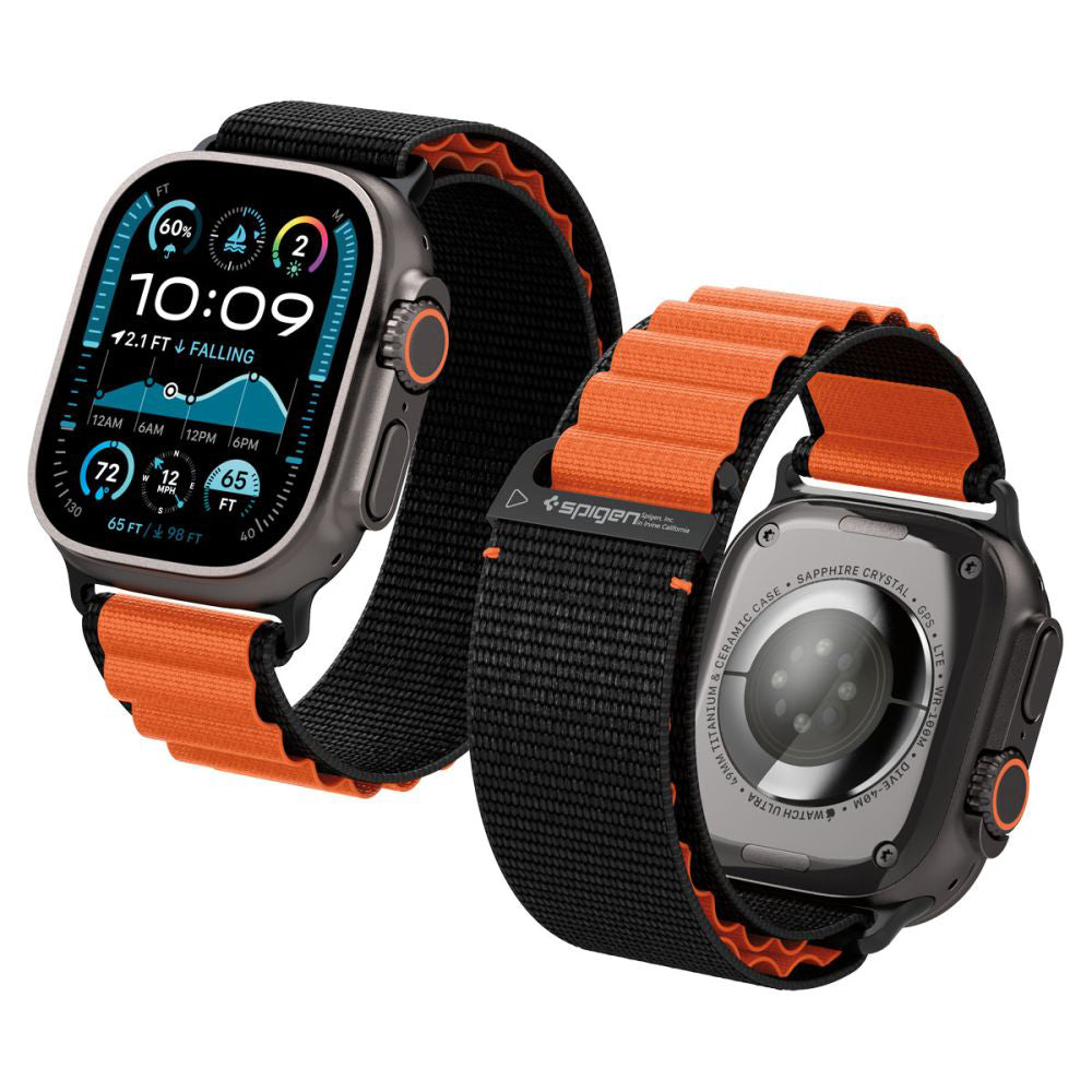 Pas Spigen WBF1 za Apple Watch 49mm / 46mm / 45mm / 44mm Series, Črno Oranžen AMP10145