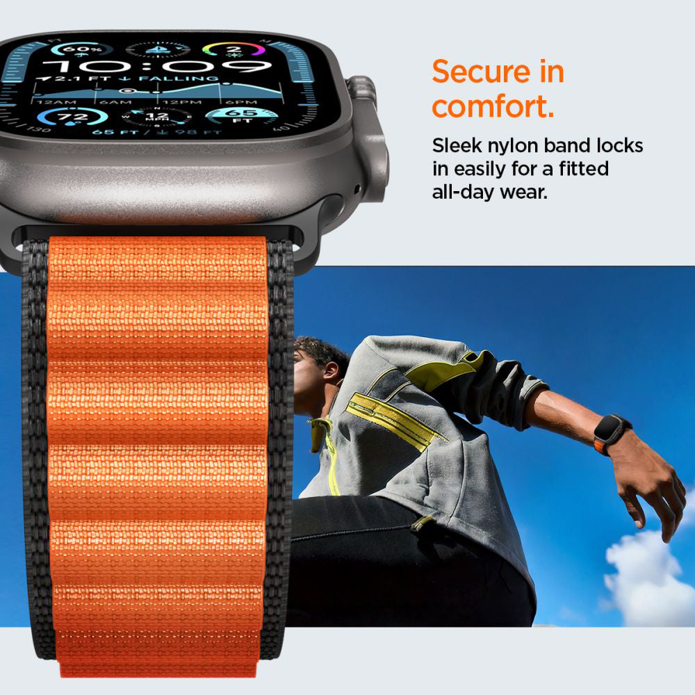 Pas Spigen WBF1 za Apple Watch 49mm / 46mm / 45mm / 44mm Series, Črno Oranžen AMP10145