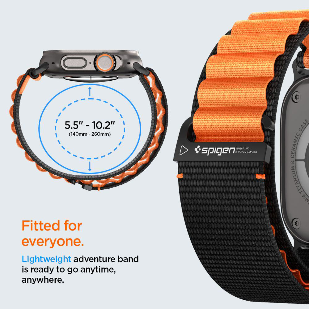 Pas Spigen WBF1 za Apple Watch 49mm / 46mm / 45mm / 44mm Series, Črno Oranžen AMP10145