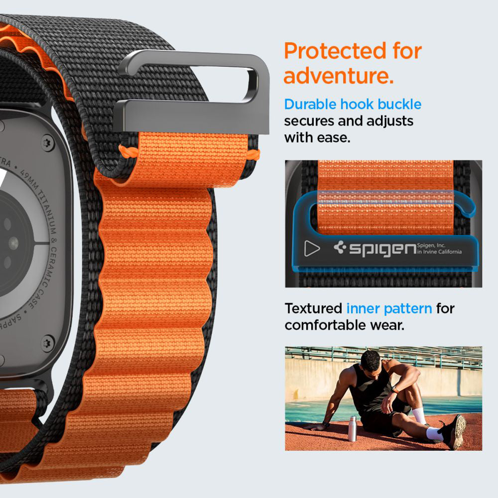 Pas Spigen WBF1 za Apple Watch 49mm / 46mm / 45mm / 44mm Series, Črno Oranžen AMP10145