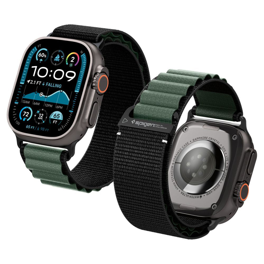 Pas Spigen WBF1 za Apple Watch 49mm / 46mm / 45mm / 44mm Series, Črno Zelen AMP10223