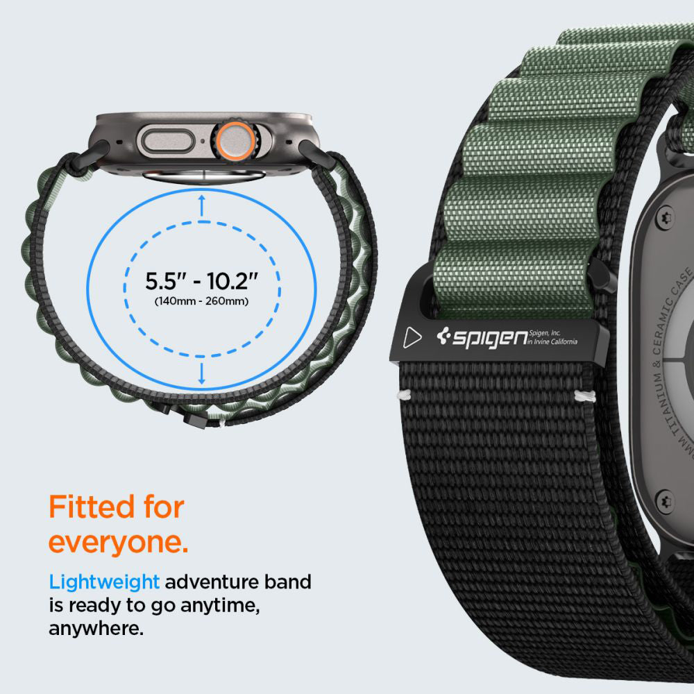 Pas Spigen WBF1 za Apple Watch 49mm / 46mm / 45mm / 44mm Series, Črno Zelen AMP10223