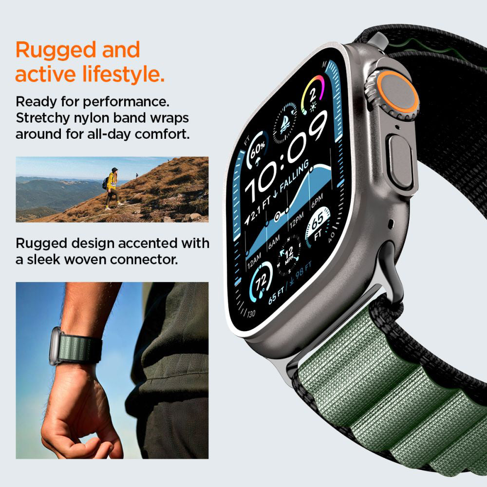 Pas Spigen WBF1 za Apple Watch 49mm / 46mm / 45mm / 44mm Series, Črno Zelen AMP10223