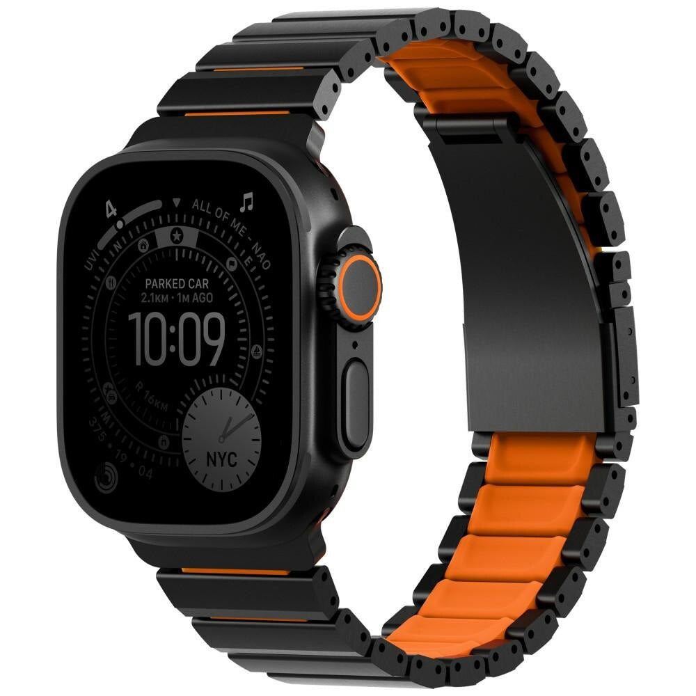 UNIQ Strova Flex pašček za Apple Watch 49mm / 46mm / 45mm / 44mm / 42mm serije, črno oranžen