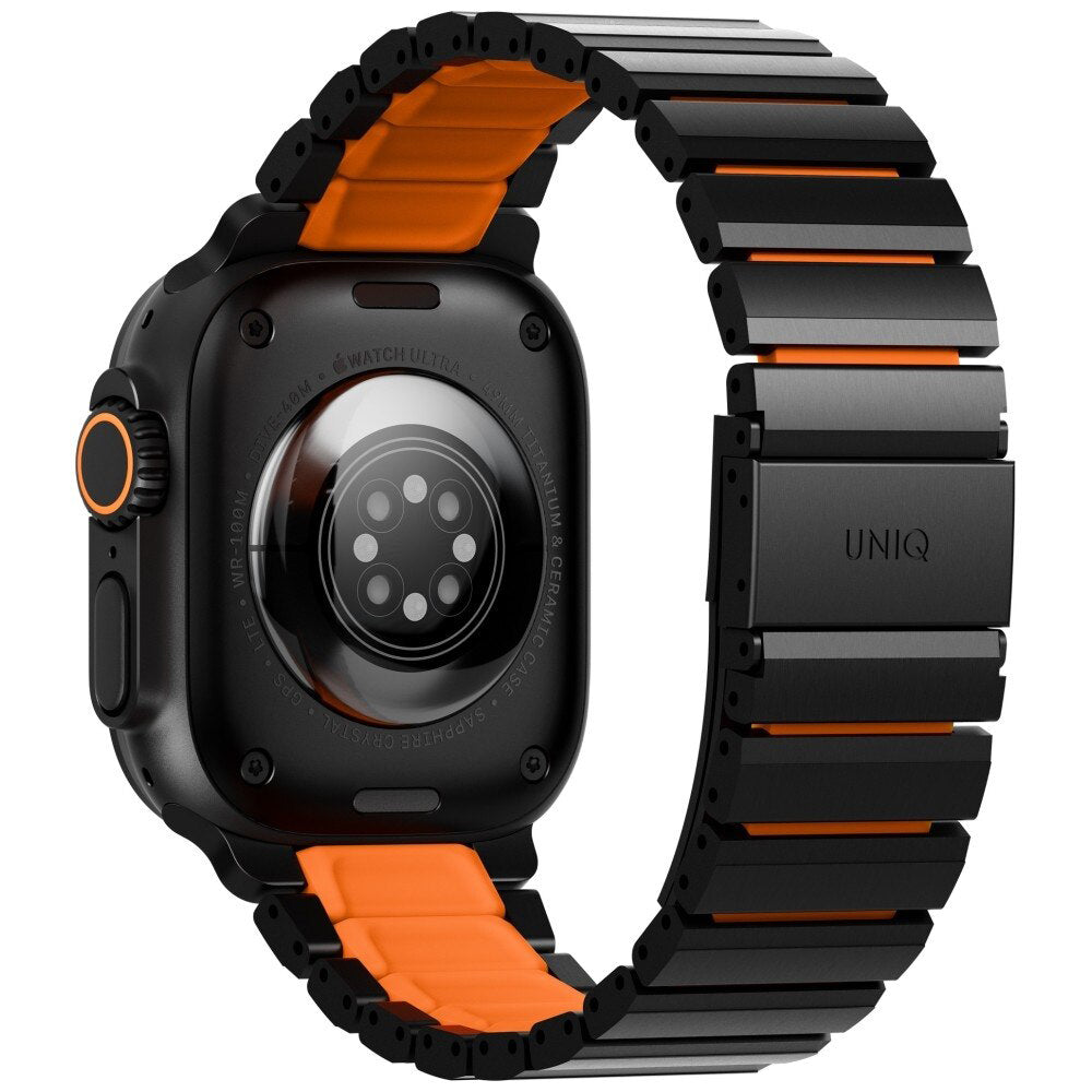 UNIQ Strova Flex pašček za Apple Watch 49mm / 46mm / 45mm / 44mm / 42mm serije, črno oranžen