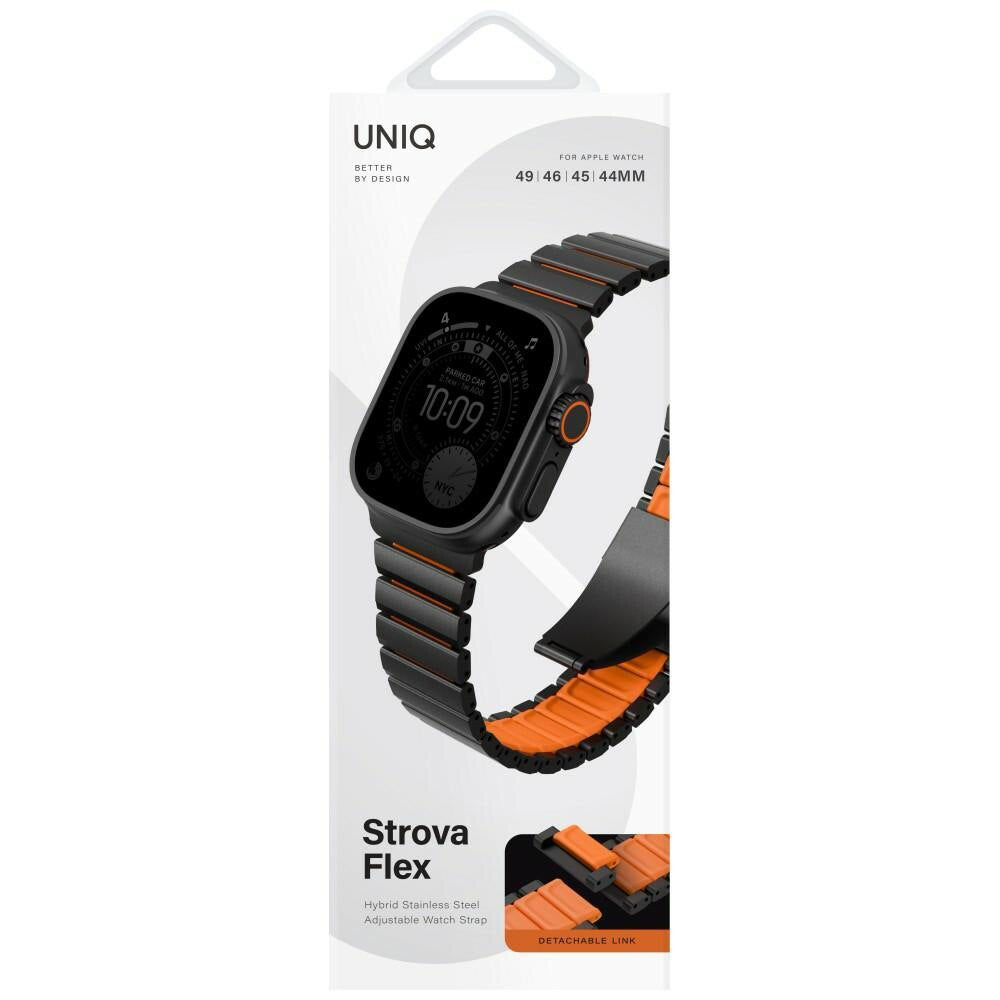 UNIQ Strova Flex pašček za Apple Watch 49mm / 46mm / 45mm / 44mm / 42mm serije, črno oranžen