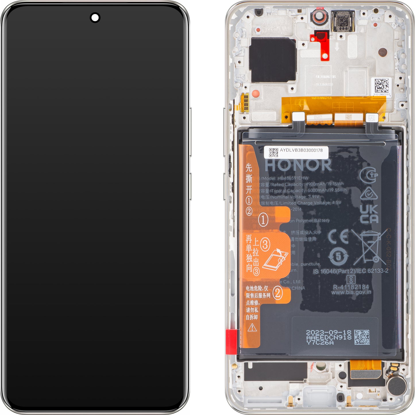 Honor 90 zaslon na dotik z zaslonom na dotik, z okvirjem in baterijo, diamantno srebrn, servisni paket 0235AGDR