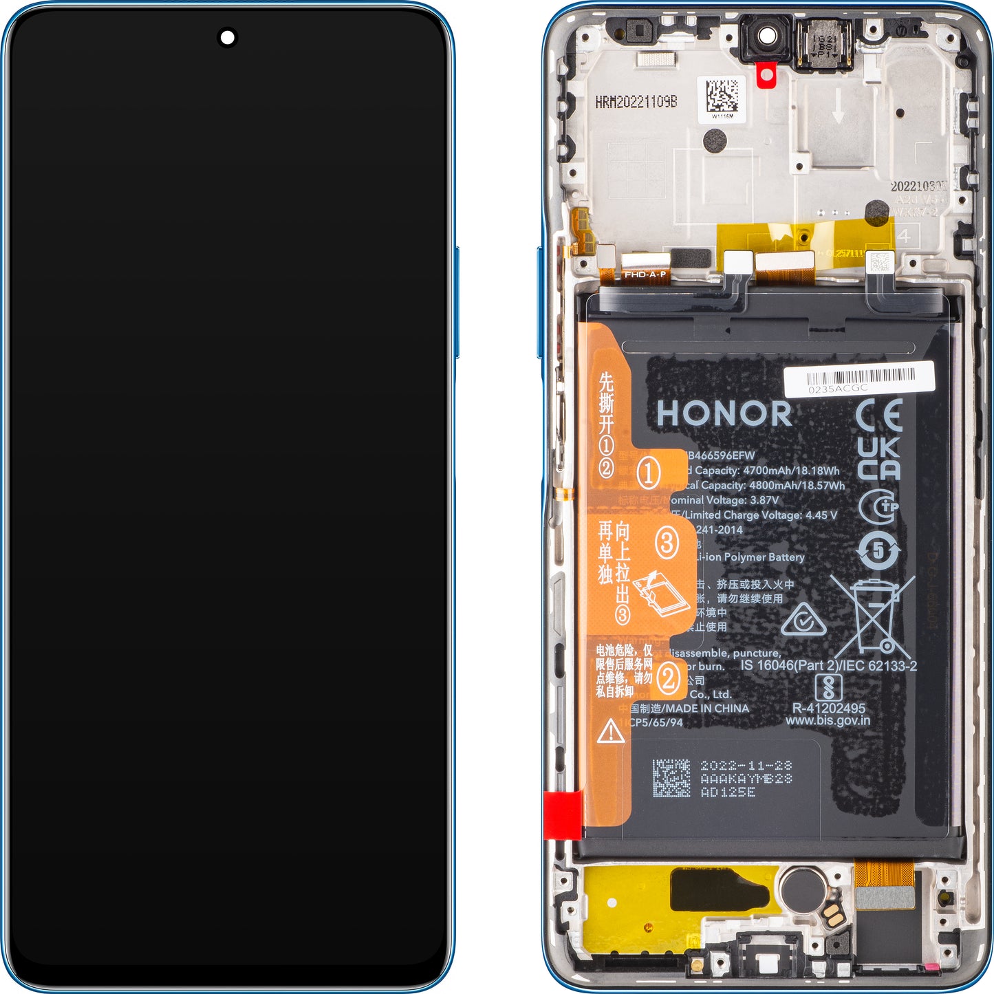 Zaslon na dotik z zaslonom na dotik Honor Magic4 Lite, z okvirjem in baterijo, modra (Ocean Blue), servisni paket 0235ABST