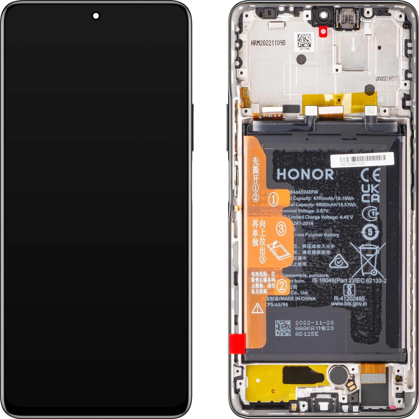 Zaslon na dotik Honor Magic4 Lite, z okvirjem in baterijo, polnočno črna, servisni paket 0235ABSK