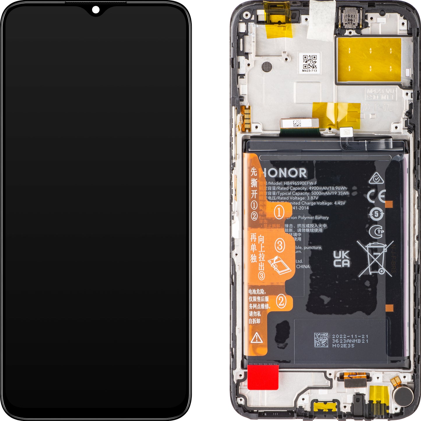 Honor X8 5G Touchscreen Display Honor X8 5G, with Frame and Battery, Midnight Black, Service Pack 0235ADAK