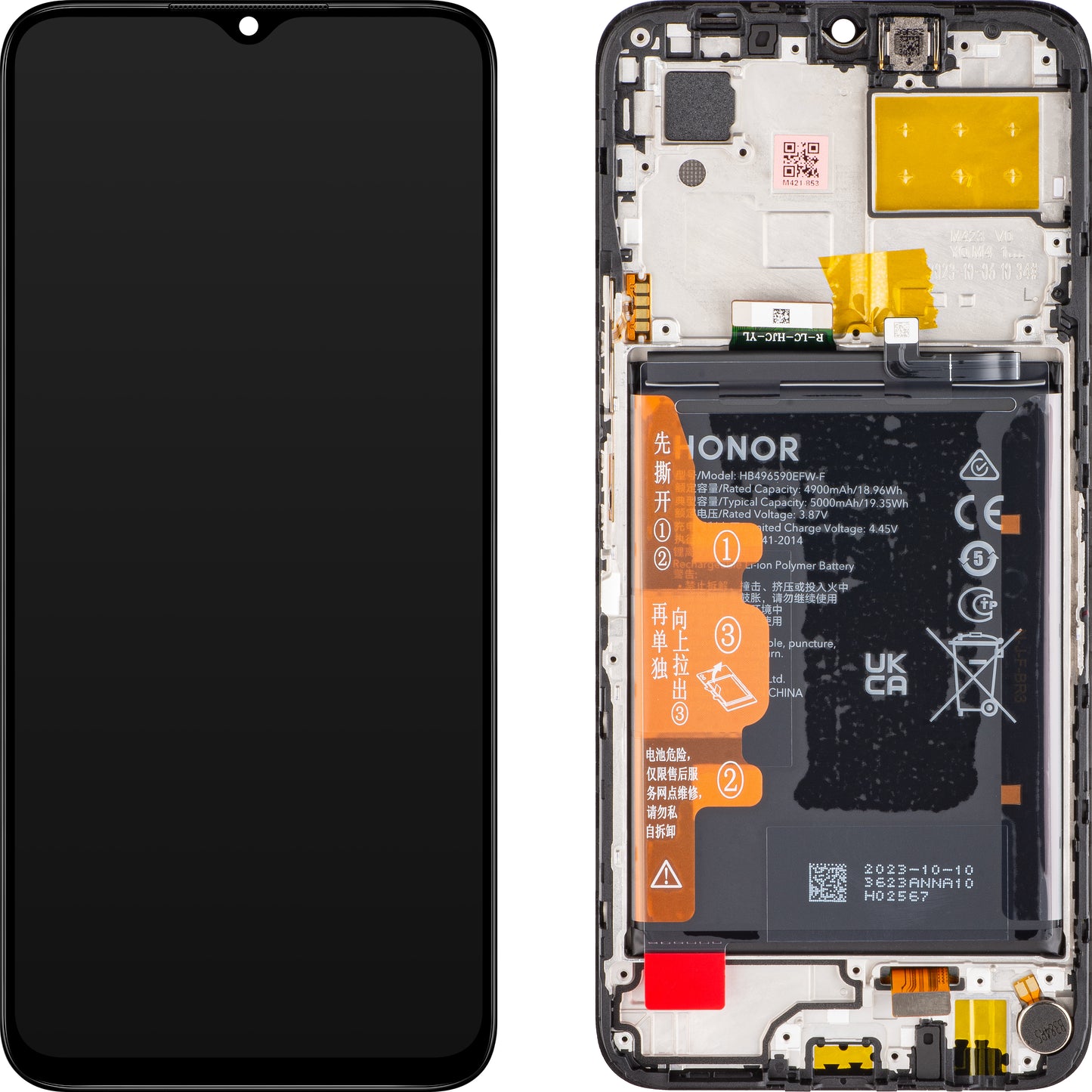 Touchscreen Display Honor 70 Lite, with Frame and Battery, Black, Service Pack 0235AFJJJ