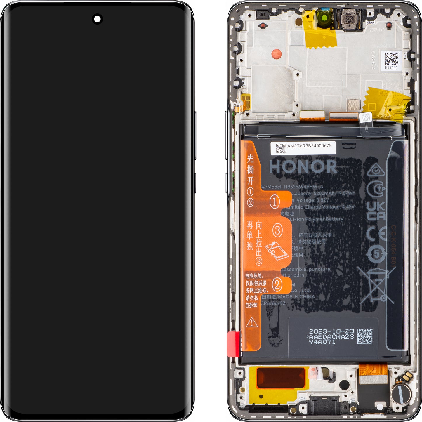 Zaslon na dotik Honor Magic6 Lite, z okvirjem in baterijo, polnočno črna, servisni paket 0235AHHP