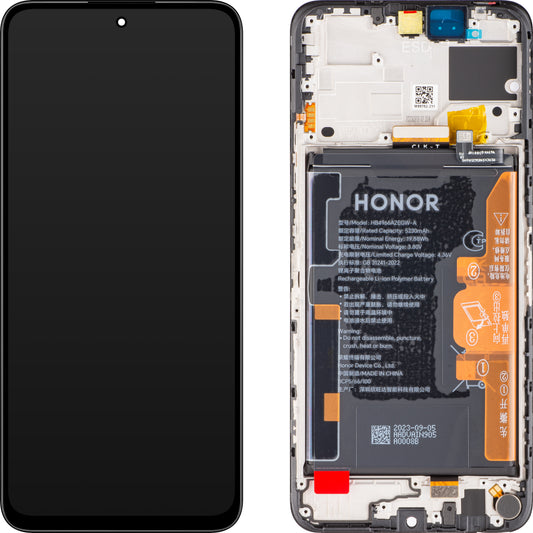 Zaslon z zaslonom na dotik Honor 90 Smart / X7b 4G, z okvirjem in baterijo, polnočno črn, servisni paket 0235AHDQ