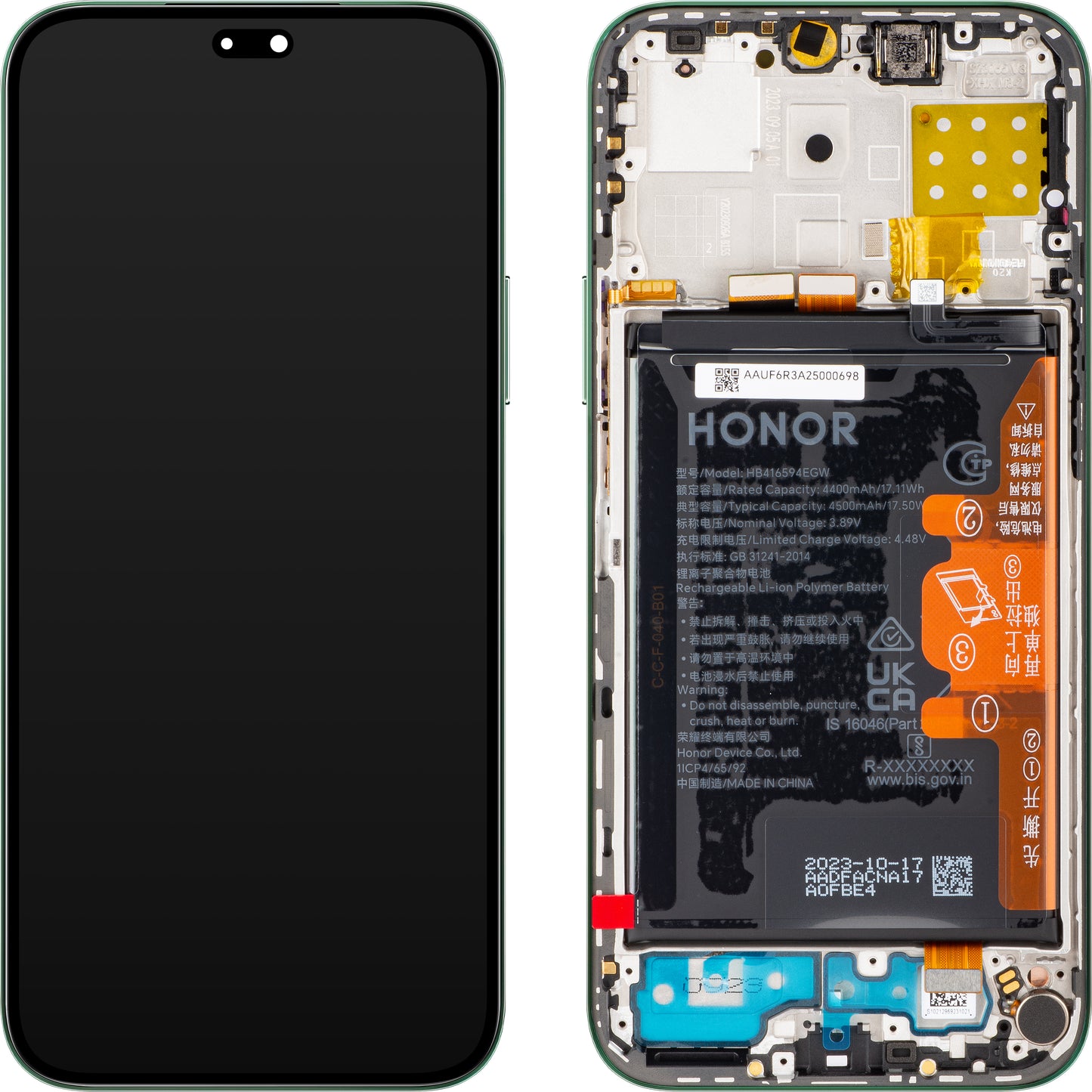 Zaslon na dotik Honor 200 Lite / X8b, z okvirjem in baterijo, zelen (Glamorous Green), Service Pack 0235AHGF