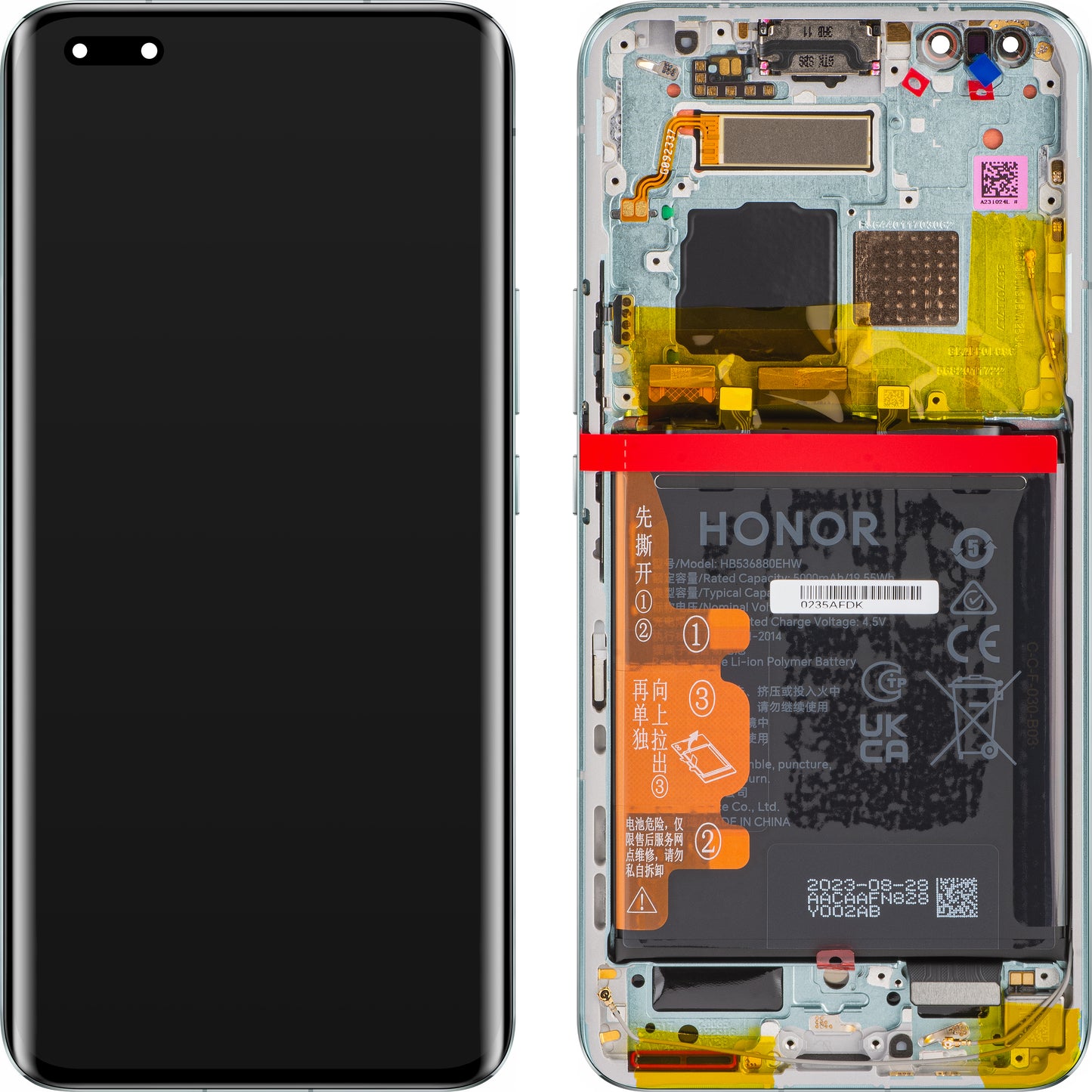 Zaslon z zaslonom na dotik Honor Magic5 Pro, z okvirjem in baterijo, travniško zelen, servisni paket 0235AFDK