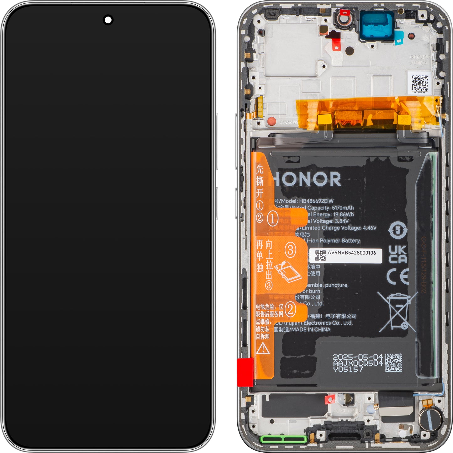 Zaslon s Touchscreenom Honor 400, z Okvirjem in Baterijo, Bela (Meteor Silver), Service Pack 0235APNN