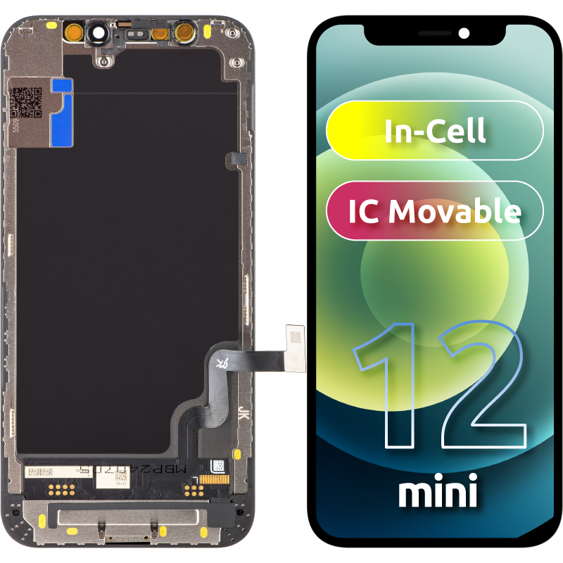 JK Zaslon na dotik za Apple iPhone 12 mini, z okvirjem, izvedba LCD v celici, črn
