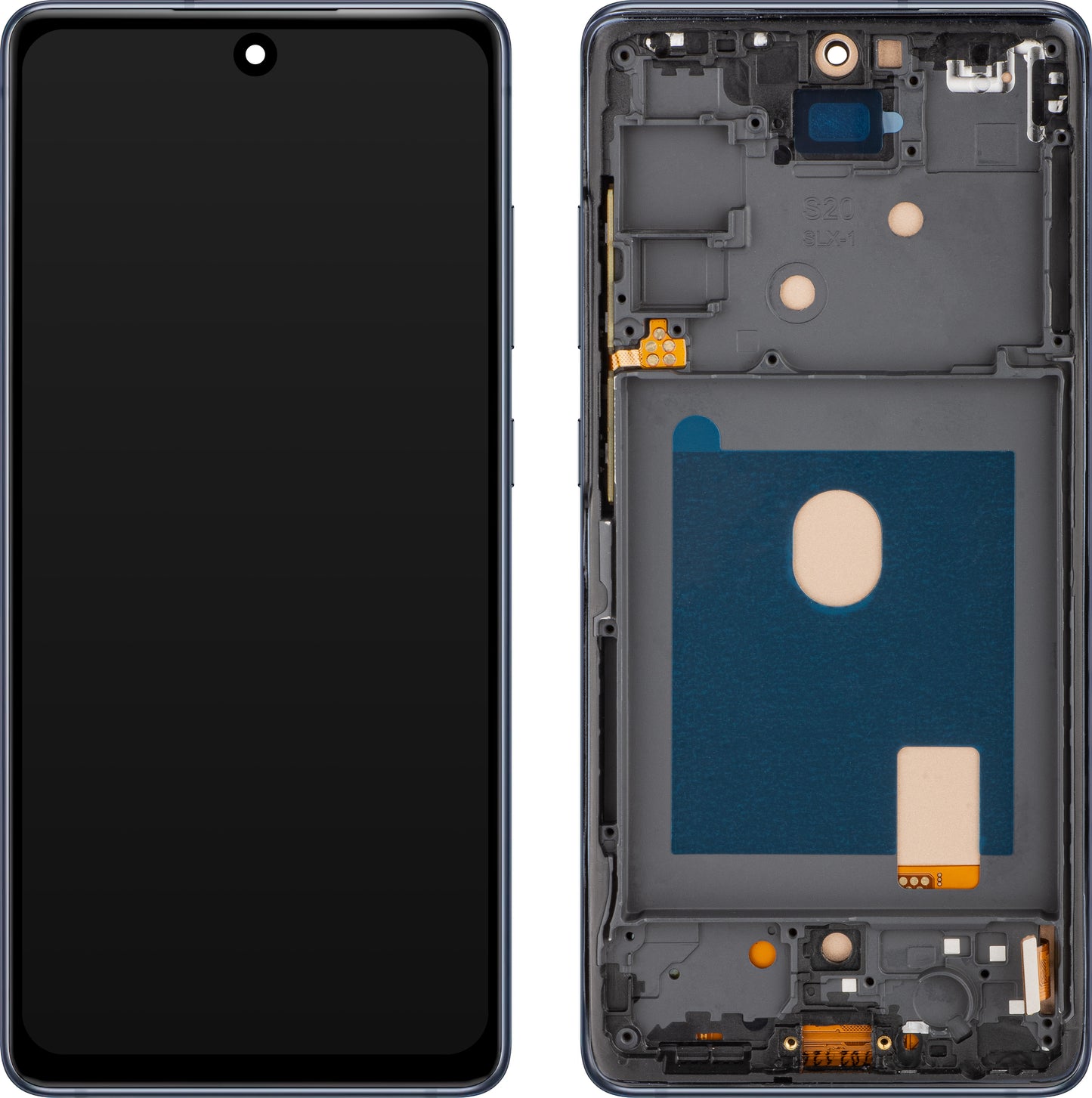 Zaslon na dotik MP, združljiv s Samsung Galaxy S20 FE G780, z okvirjem, mornarsko modre barve.