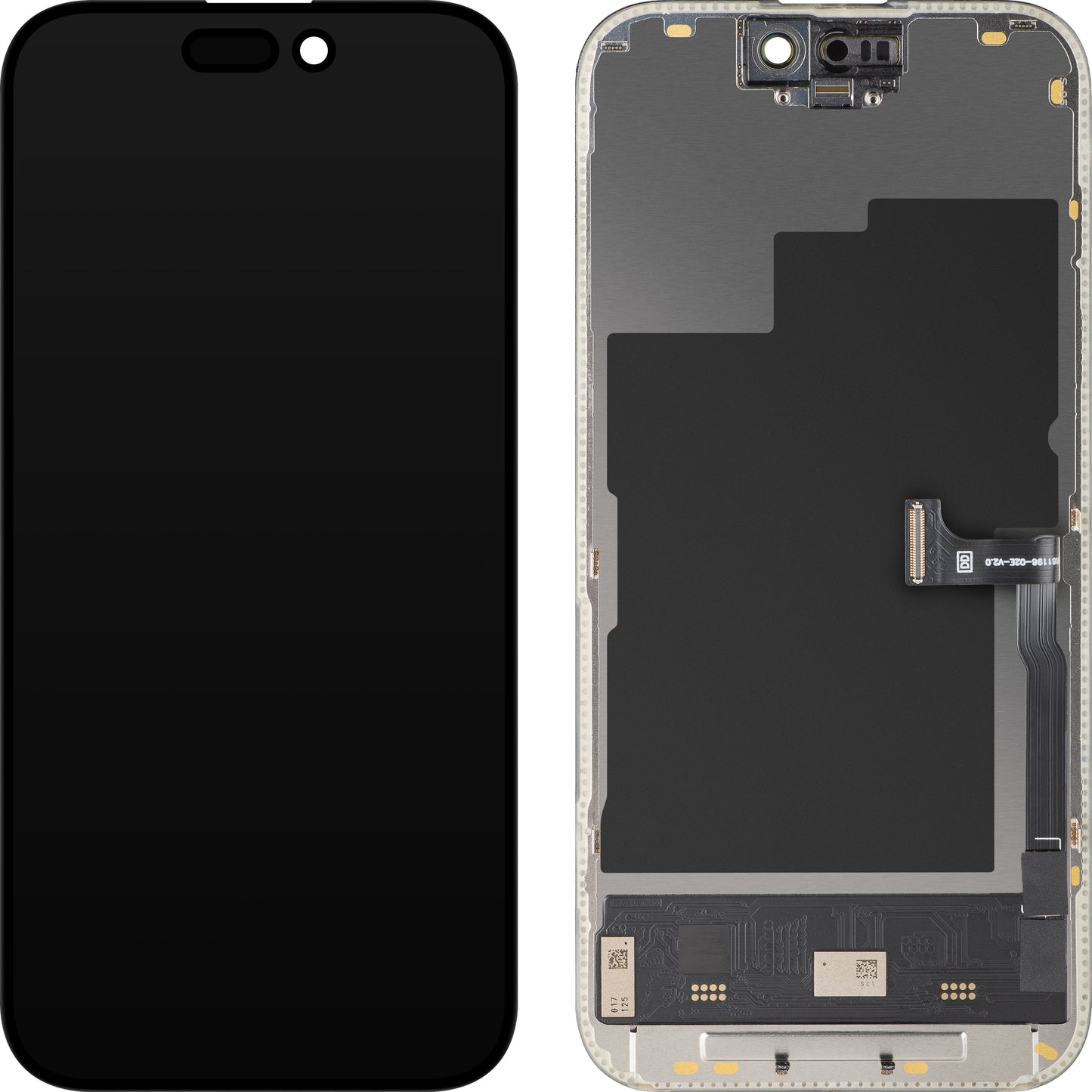 Zaslon na dotik MP, združljiv z Apple iPhone 15 Pro, z okvirjem, različica Soft OLED FHD 120Hz Diagnostic, črn