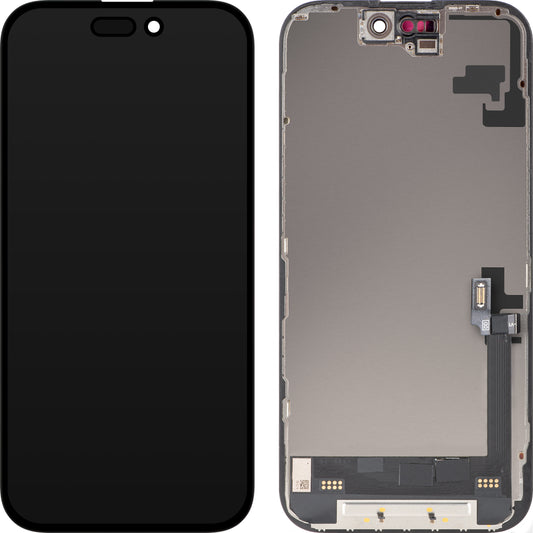 Zaslon na dotik MP, združljiv z Apple iPhone 16, z okvirjem, različica Soft OLED FHD Diagnostic, črn
