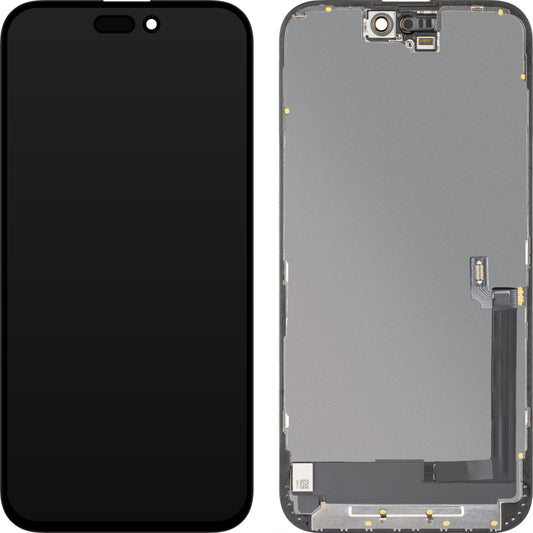 Zaslon s tehnologijo na dotik MP, združljiv z Apple iPhone 16 Plus, z okvirjem, različica OLED FHD Diagnostic, črn