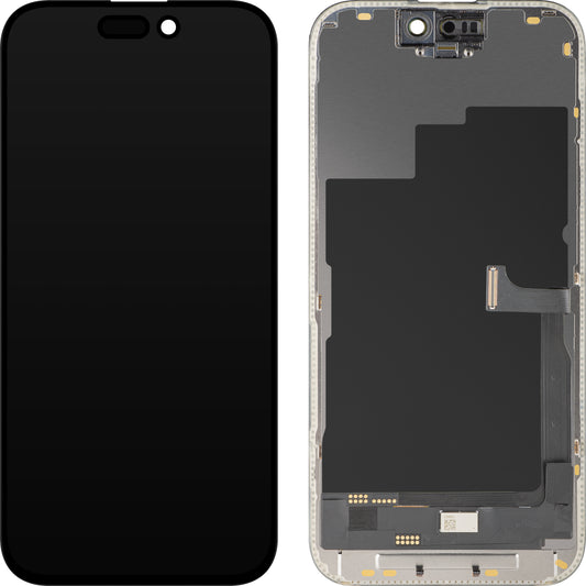 Zaslon s tehnologijo na dotik MP, združljiv z Apple iPhone 15 Pro, z okvirjem, različica OLED FHD Diagnostic, črn