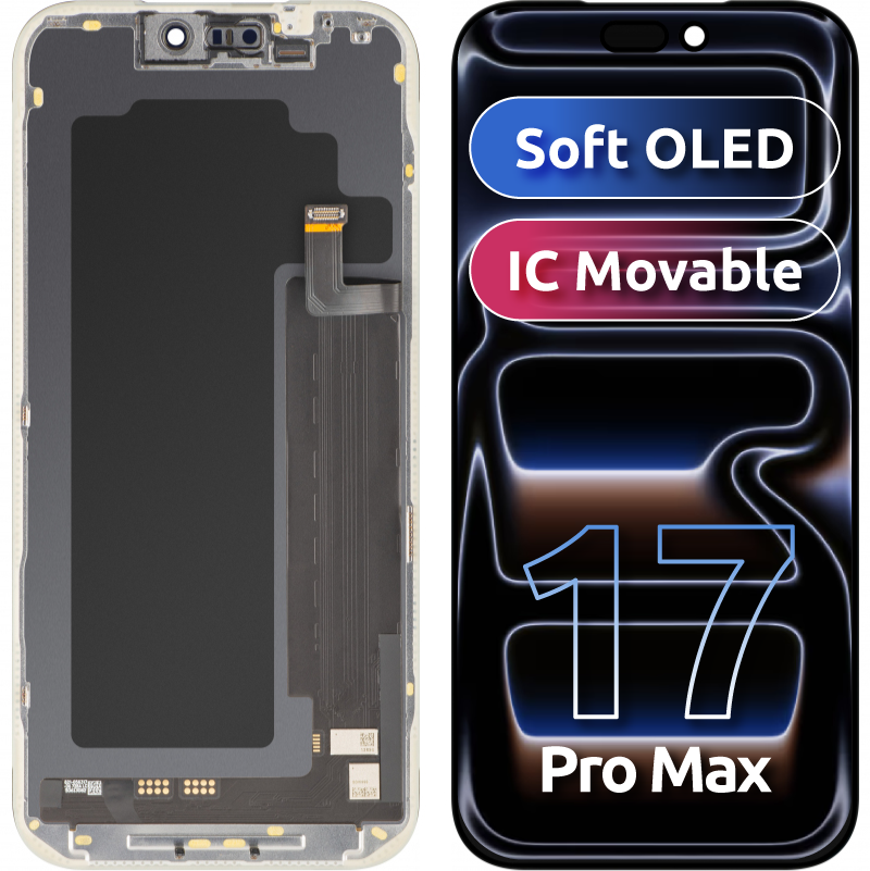 MP zaslon na dotik, združljiv z Apple iPhone 17 Pro Max, z okvirjem, različica Soft OLED FHD 120Hz IC premikljiv, črna