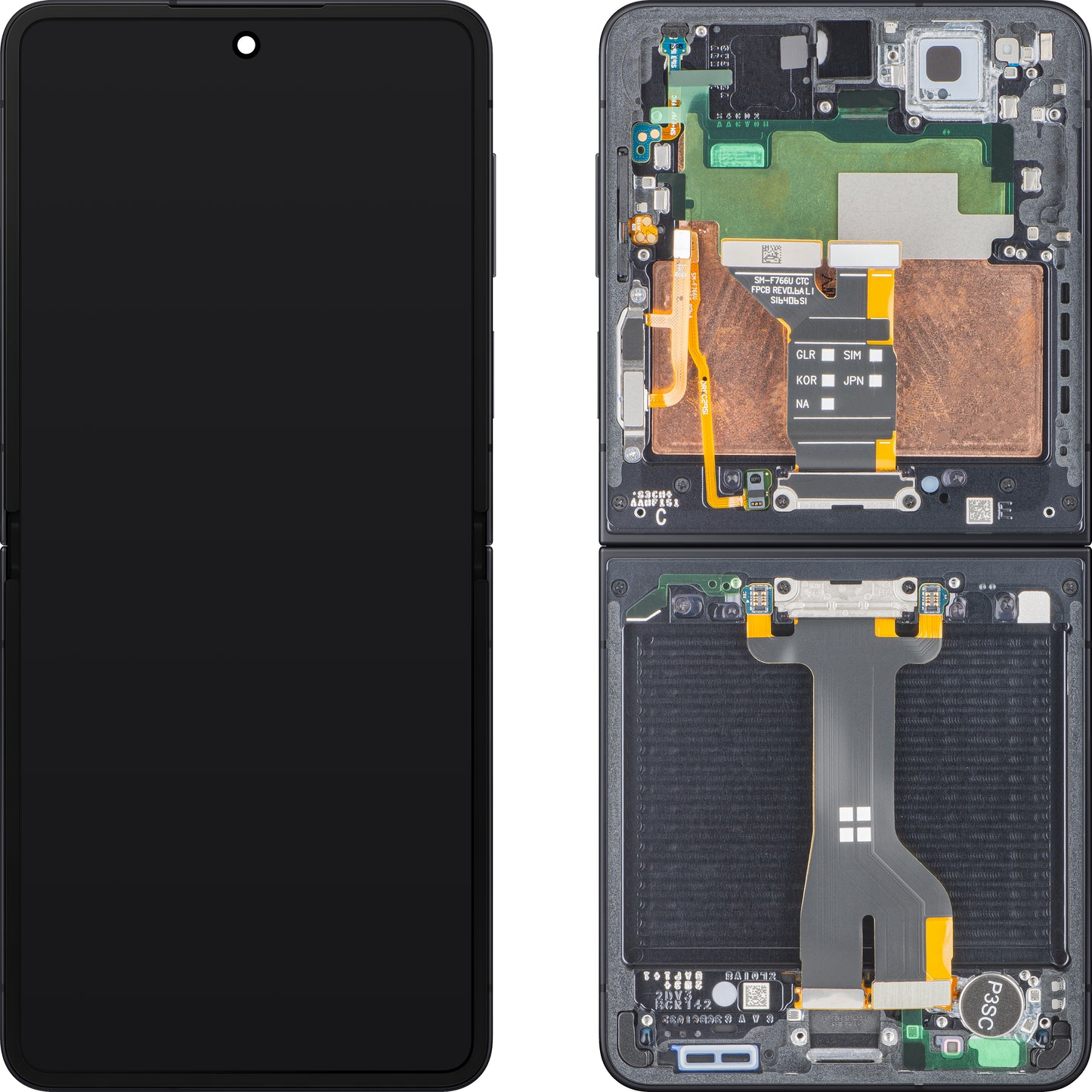 Zaslon s funkcijo na dotik Samsung Galaxy Z Flip7 F766, z okvirjem, pod notranjim delom, črn (Jet Black), servisni paket GH82-37581C