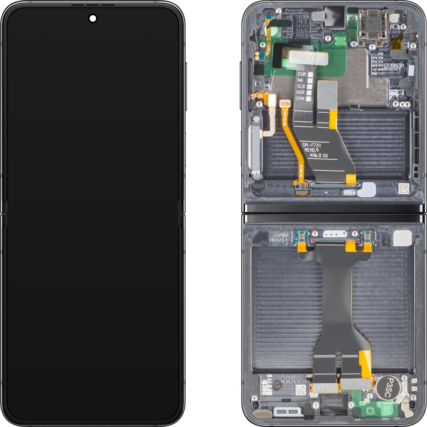 Samsung Galaxy Z Flip5 F731 Display with Touchscreen, Frame, Under Inner, Graphite (Graphite), Service Pack GH82-31827A