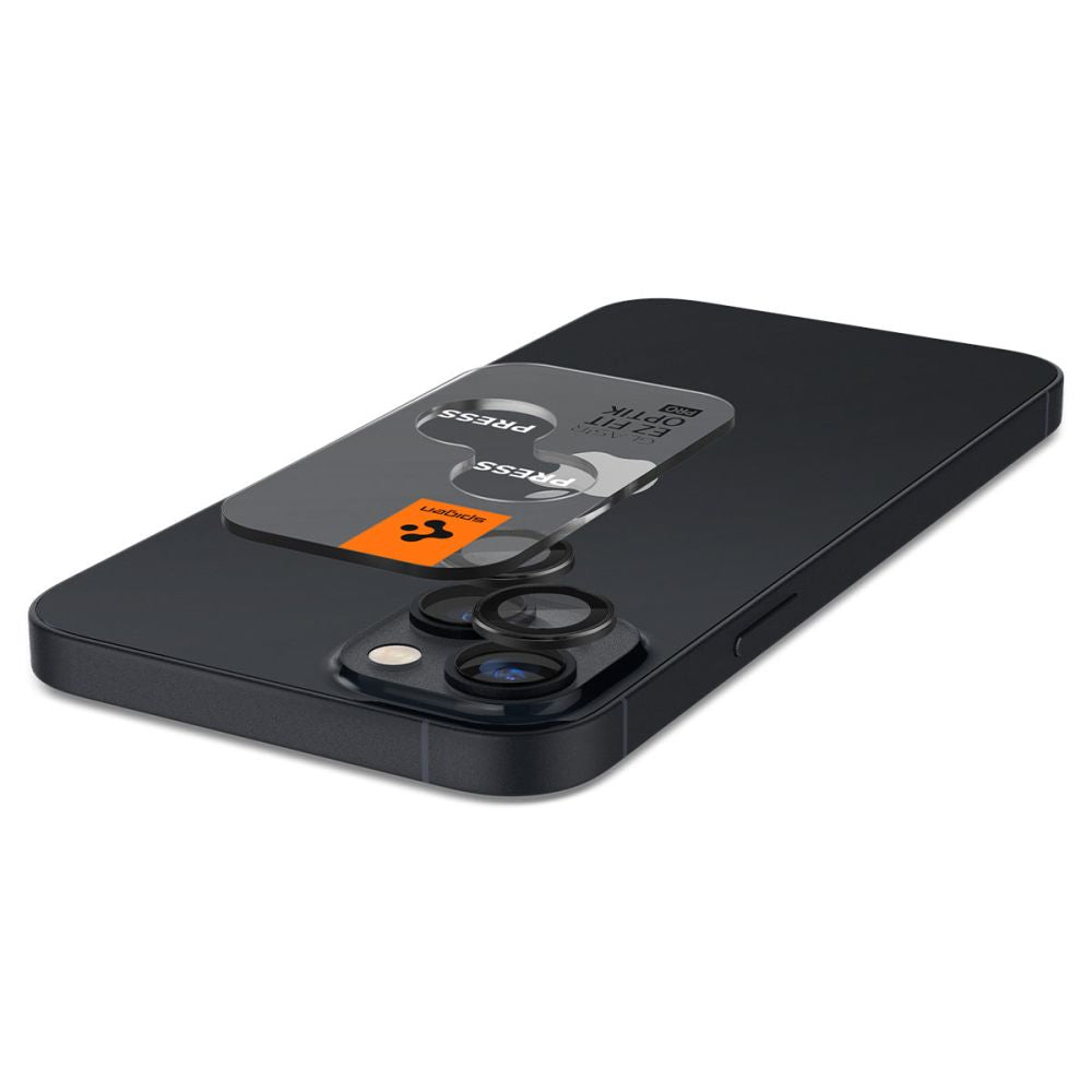 Zaščitna folija za zadnjo kamero Spigen GlastR EZ FIT Optik Pro za Apple iPhone 15 Plus / 15, Kaljeno steklo, Set 2 kosa, Črna AGL05213