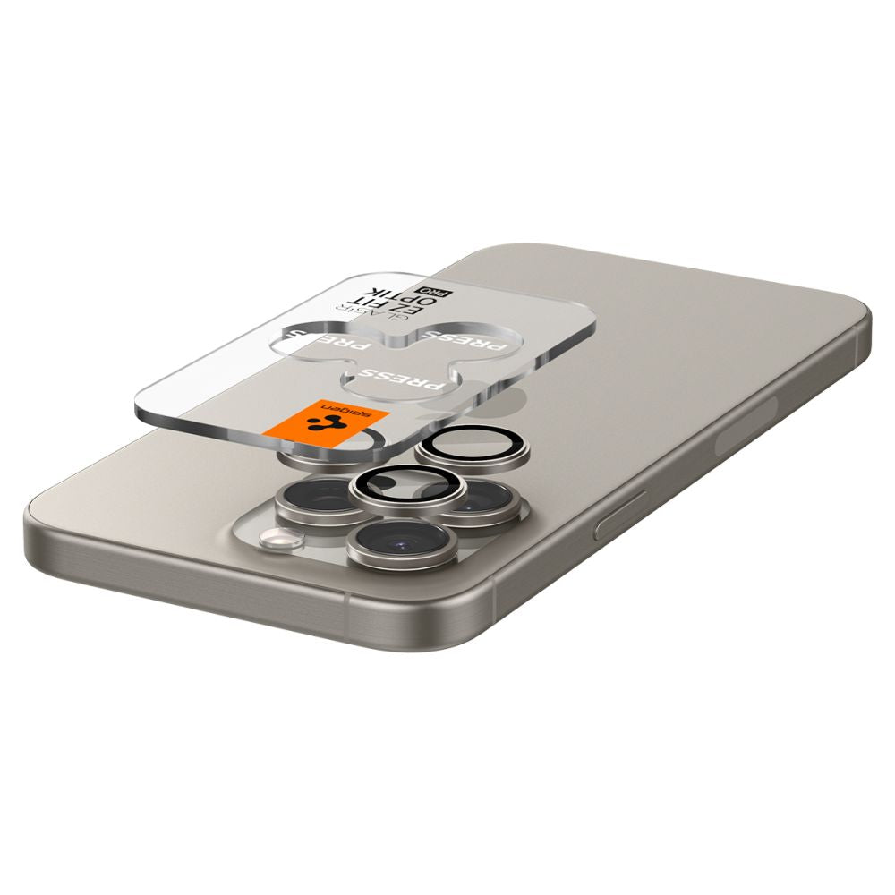 Spigen EZ FIT Zaščitna folija za zadnjo kamero za Apple iPhone 15 Pro Max / 15 Pro, zaščiteno steklo, komplet 2 kosov, siva AGL07163