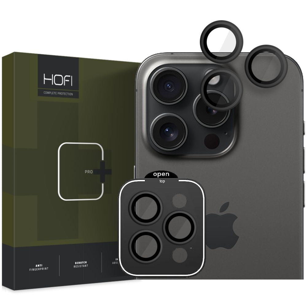 Zaščitna folija za zadnjo kamero HOFI CamRing PRO+ za Apple iPhone 15 Pro Max / 15 Pro, kaljeno steklo, črna