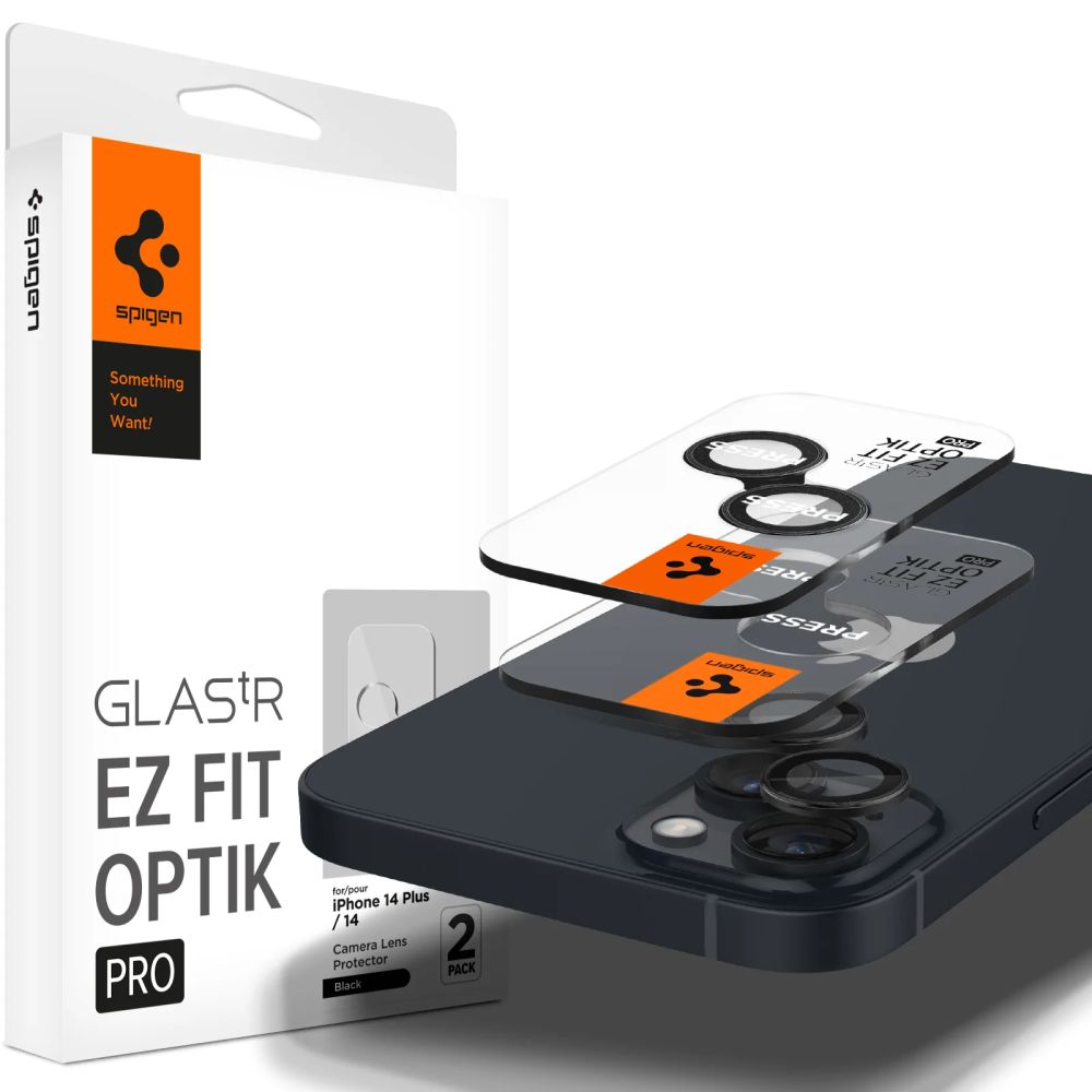 Zaščitna folija za zadnjo kamero Spigen GlastR EZ FIT Optik Pro za Apple iPhone 15 Plus / 15, Kaljeno steklo, Set 2 kosa, Črna AGL05213