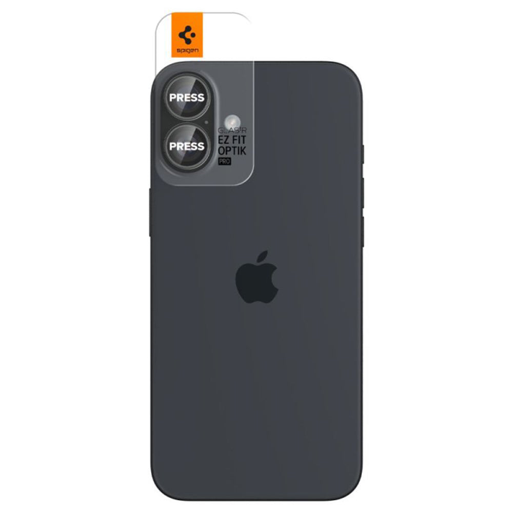 Spigen EZ FIT zaščitna folija za zadnjo kamero za Apple iPhone 16 Plus / 16, zaščiteno steklo, komplet 2 kosov, prozorna AGL07921