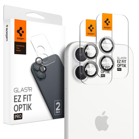 Spigen EZ FIT zaščitna folija za zadnjo kamero za Apple iPhone 16 Plus / 16, zaščiteno steklo, komplet 2 kosov, prozorna AGL07921