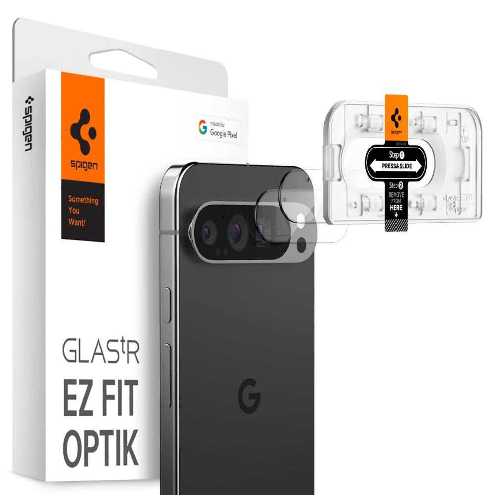 Spigen EZ FIT Zaščitna folija za zadnjo kamero za Google Pixel 9 Pro, zaščiteno steklo, komplet 2 kosov AGL08444