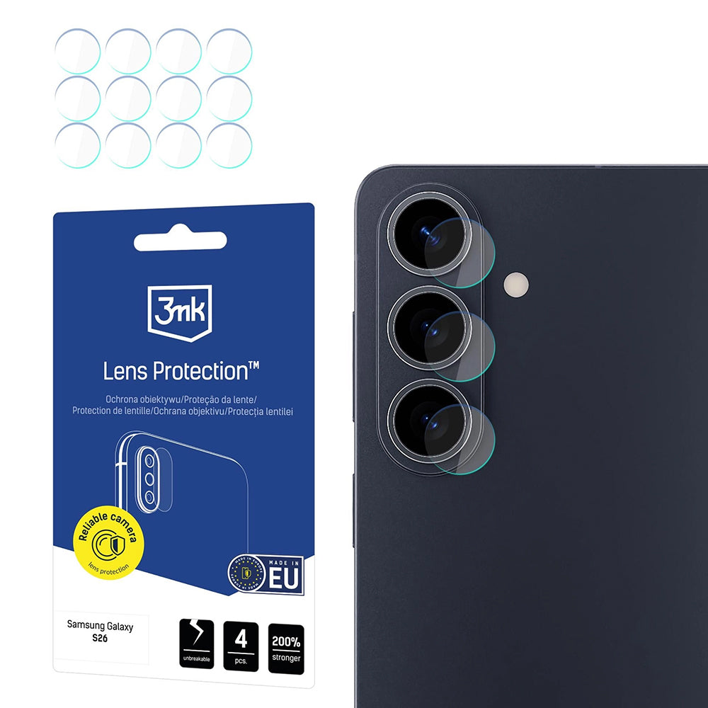 Zaščitna folija za zadnjo kamero 3MK Protection za Samsung Galaxy S26 S942, Kaljeno steklo, Set 4 kosi, Prozorna