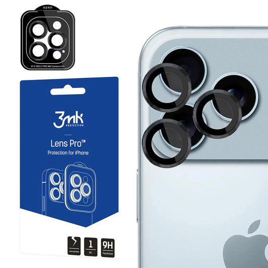Zaščitna folija za zadnjo kamero 3MK Protection Pro za Apple iPhone 17 Pro Max / 17 Pro, Kaljeno steklo, Črna