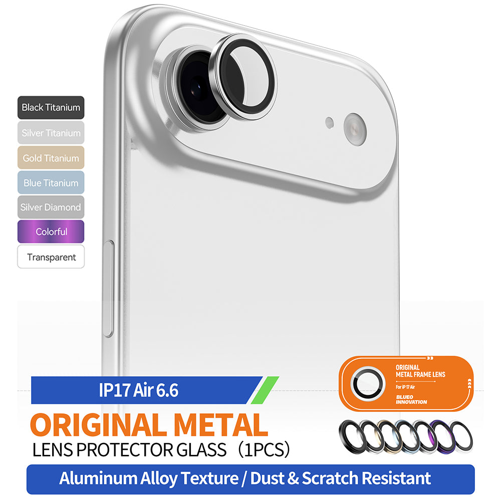 Blueo Metal Frame Rear Camera Protection Film for Apple iPhone 17 Air, Tempered Glass, Silver
