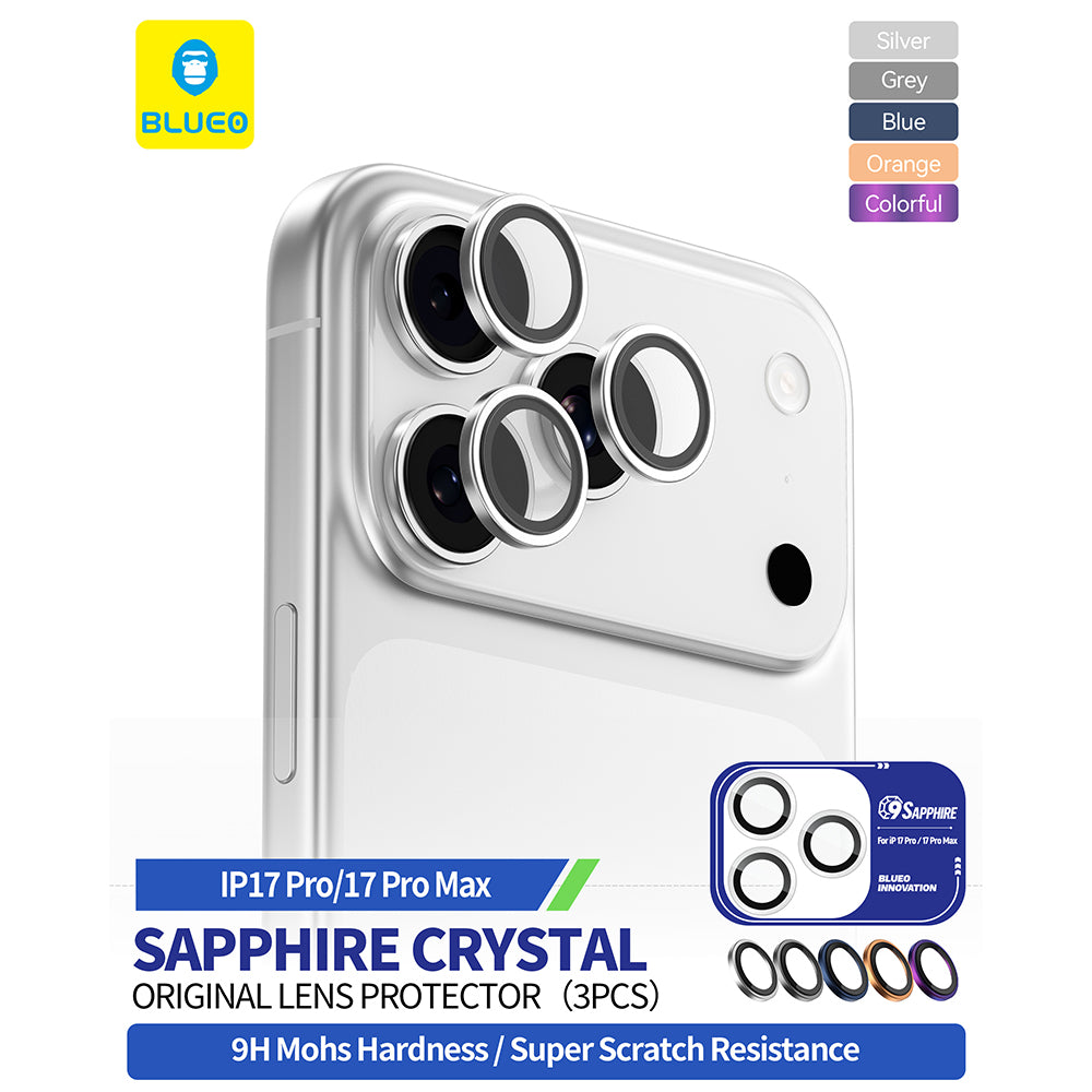Zaščitna folija za zadnjo kamero Blueo Sapphire Crystal za Apple iPhone 17 Pro Max / 17 Pro, Kaljeno steklo, Temno modra