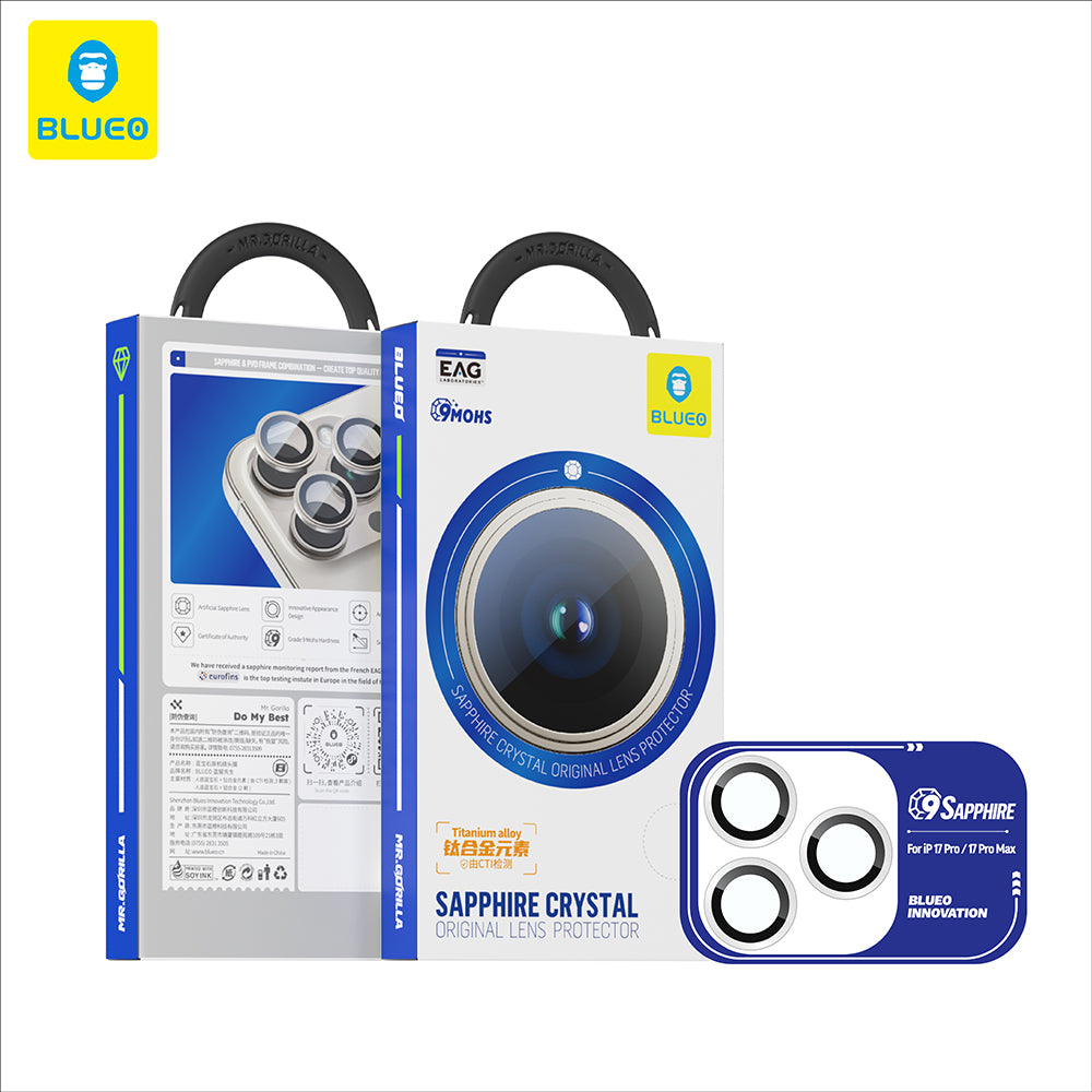 Zaščitna folija za zadnjo kamero Blueo Sapphire Crystal za Apple iPhone 17 Pro Max / 17 Pro, Kaljeno steklo, Temno modra