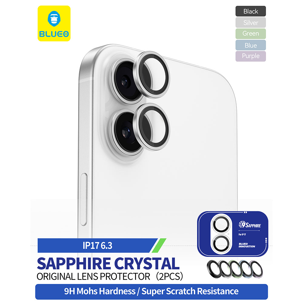 Zaščitna folija za zadnjo kamero Blueo Sapphire Crystal za Apple iPhone 17, Kaljeno steklo, Zelena