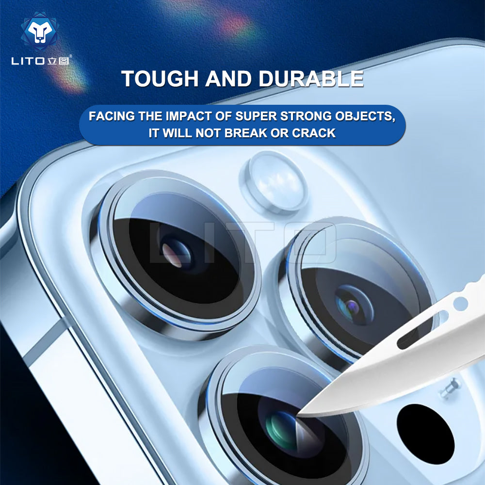 Lito S+ Rear Camera Protective Film for Apple iPhone 15 Pro Max / 15 Pro, Tempered Glass, Metallic Gray