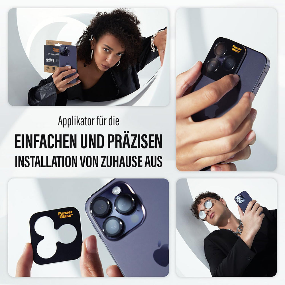 Zaščitna folija za zadnjo kamero PanzerGlass Hoops za Apple iPhone 16 Pro Max / 16 Pro, Kaljeno steklo, Črna