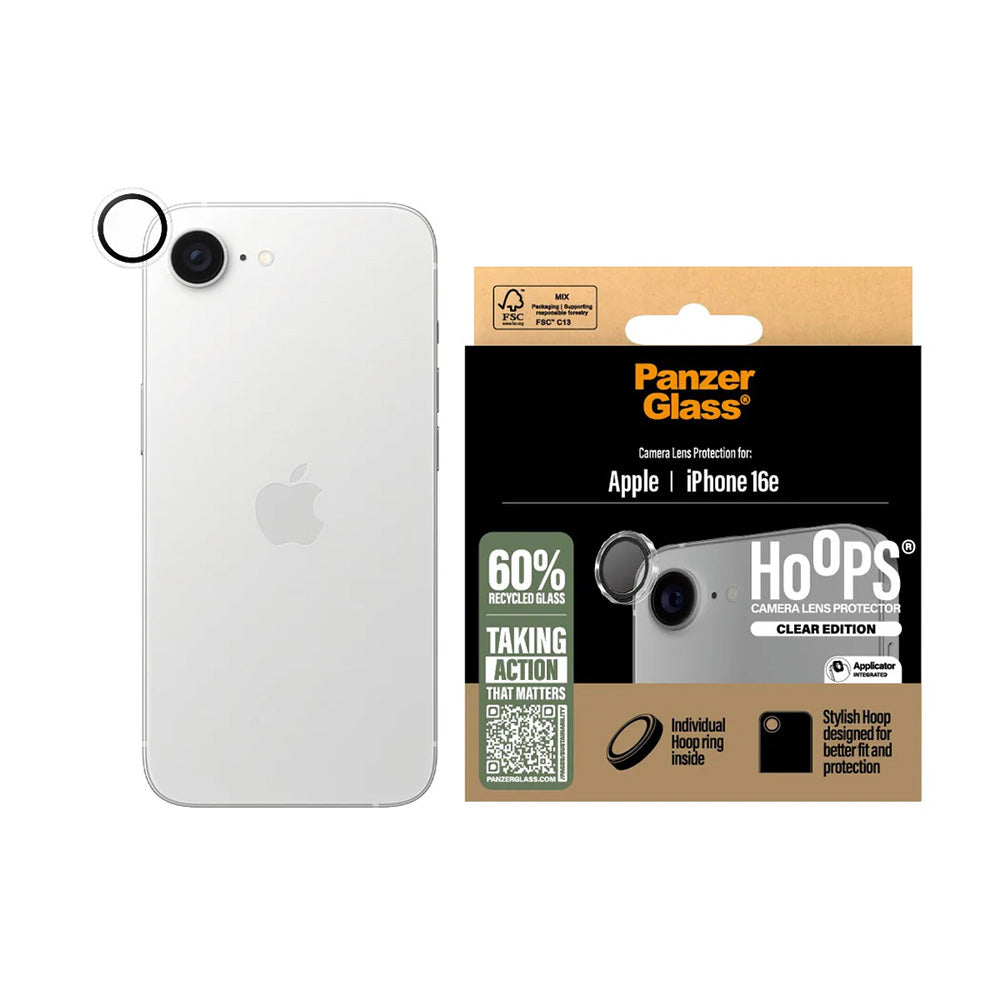 Zaščitna folija za zadnjo kamero PanzerGlass Hoops za Apple iPhone 17e / 16e, Kaljeno steklo, Prozorno