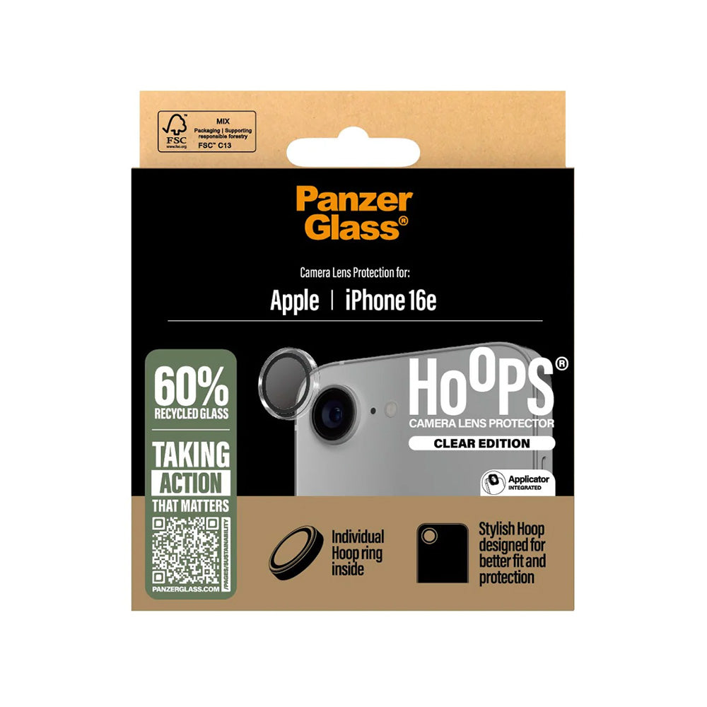 Zaščitna folija za zadnjo kamero PanzerGlass Hoops za Apple iPhone 17e / 16e, Kaljeno steklo, Prozorno